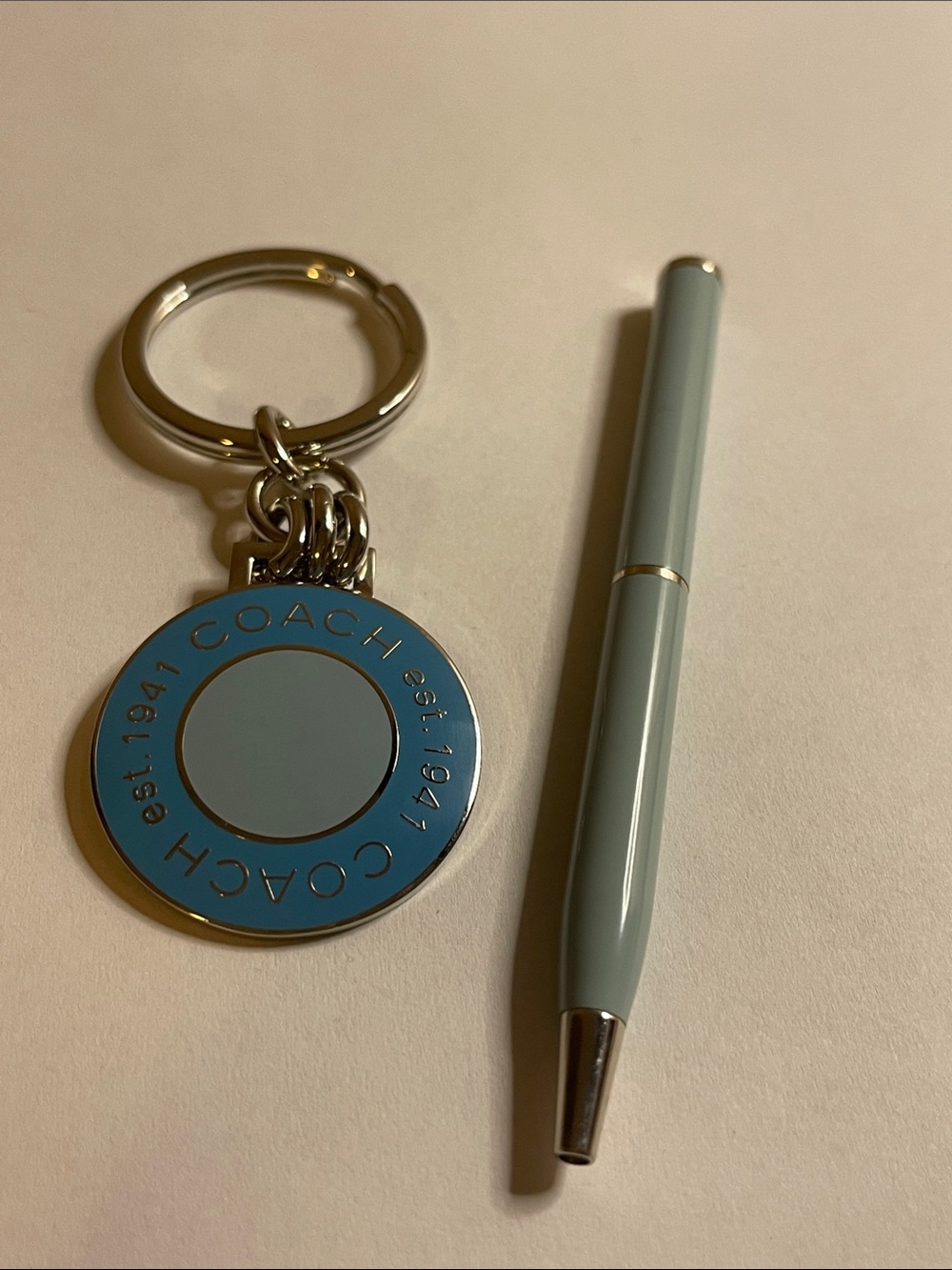 COACH Blue Enamel Round Keychain and Coach Pen